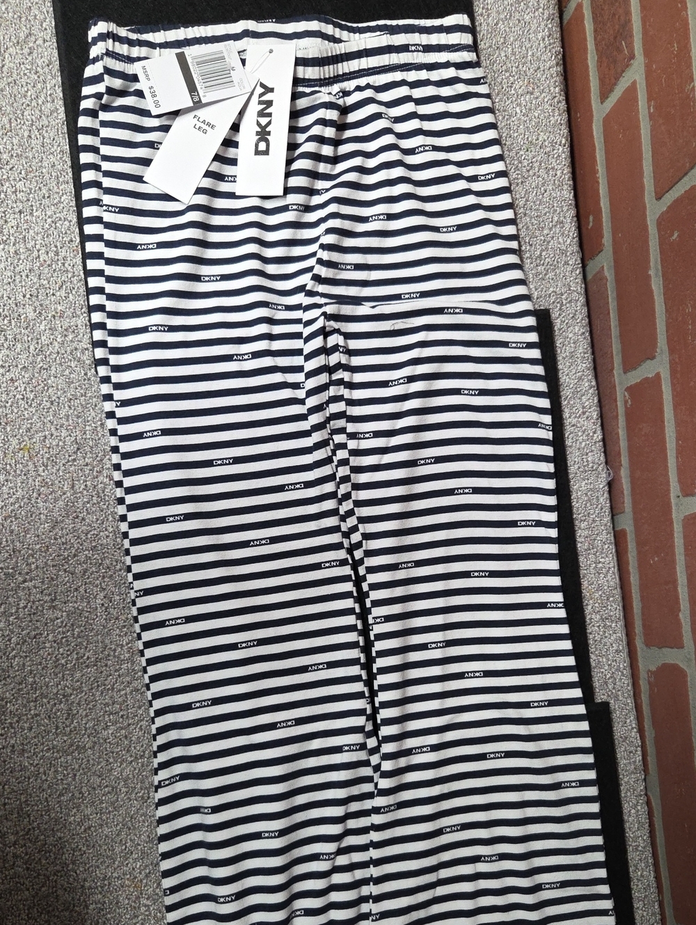 DKNY Navy and White Striped Kids Leggings 7/8